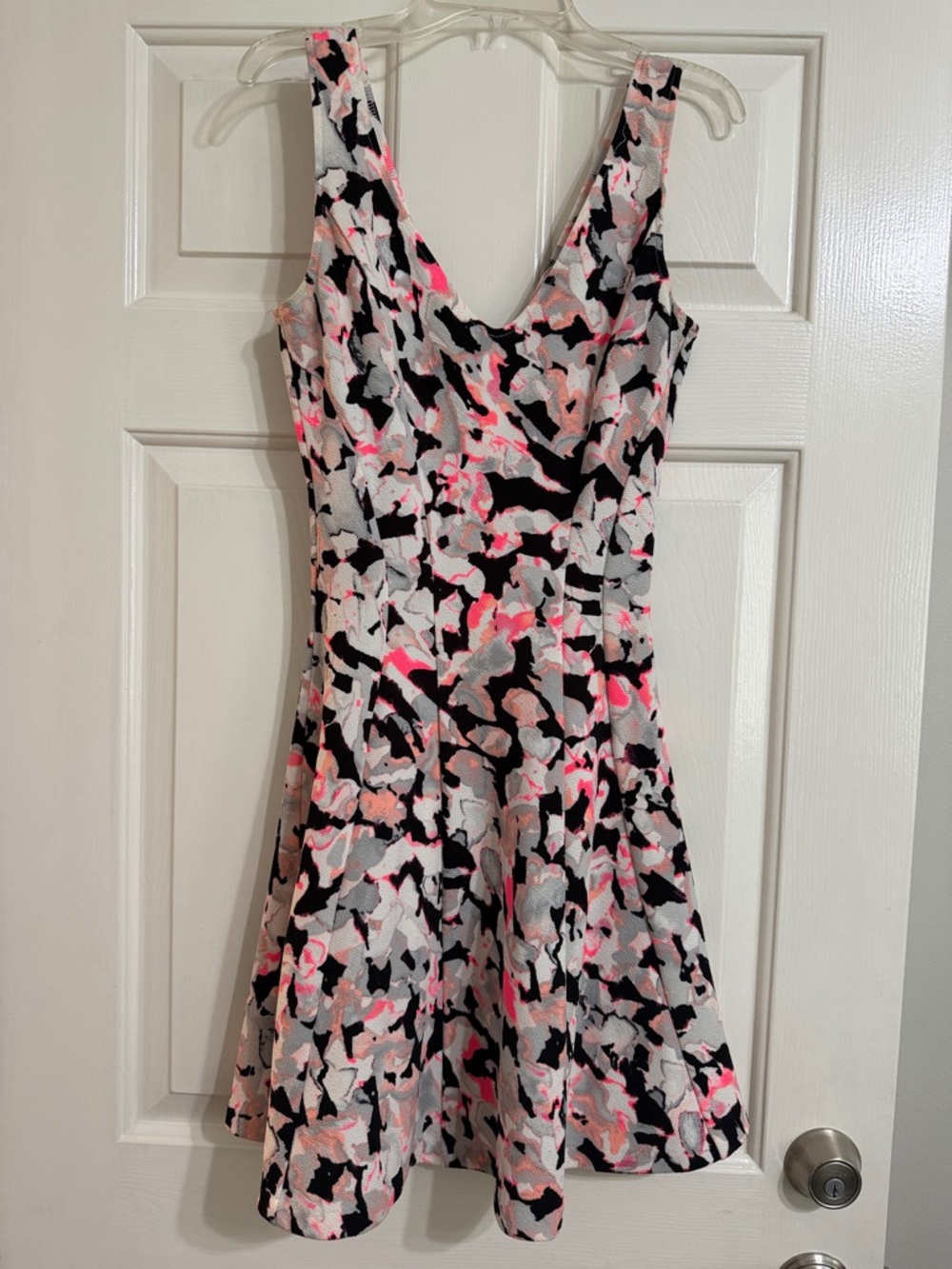 Aqua Sleeveless Fit-and-Flare Dress in Black, White & Pink
